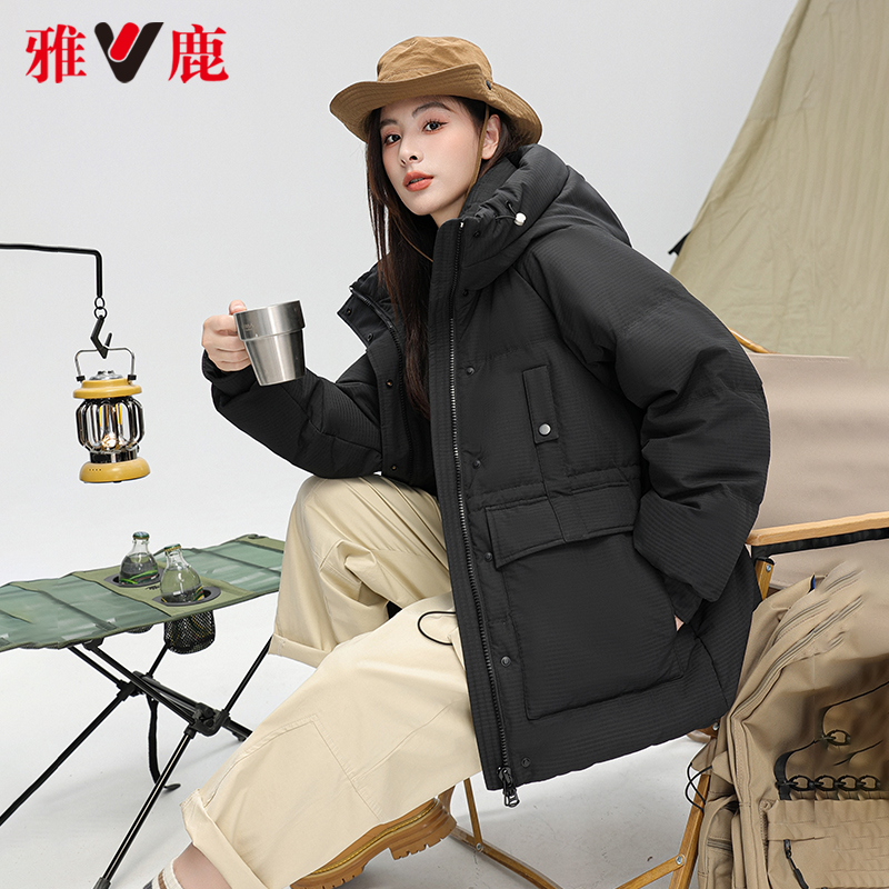 V/雅鹿【品牌奥莱】羽绒服女士短款时尚收腰显瘦小个子连帽冬季外套