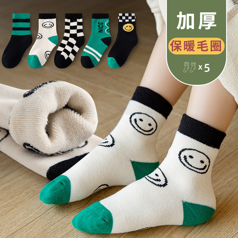 儿童袜子秋冬款加绒加厚保暖毛圈袜男童女孩冬季潮袜
