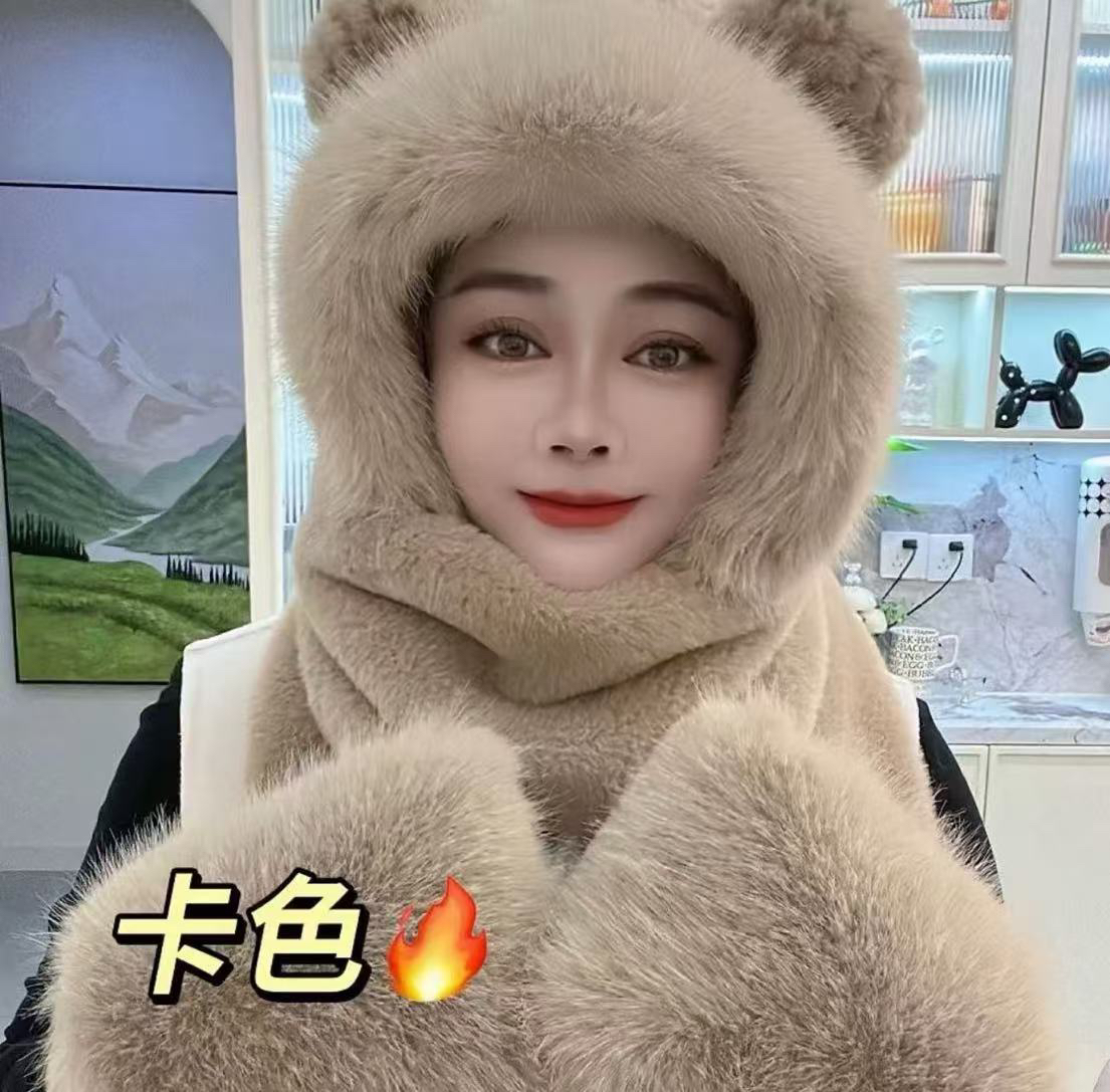 提花加厚保暖帽子围巾手套3合1（微瑕介意勿拍）