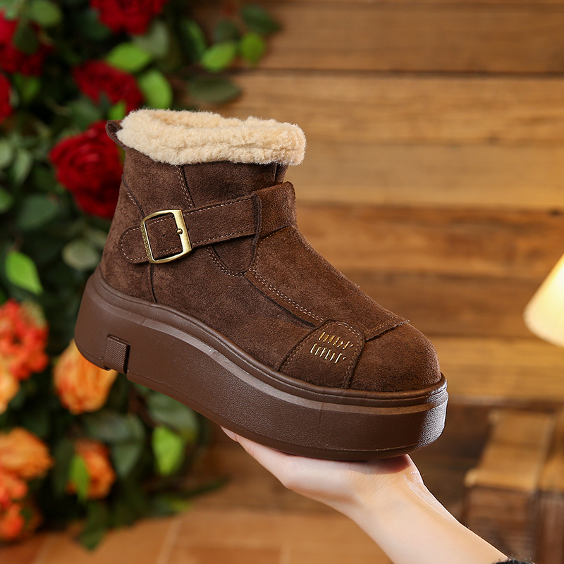 J-雪地靴冬2025季新款显瘦拉链皮毛一体加厚羊毛短筒防滑棉鞋