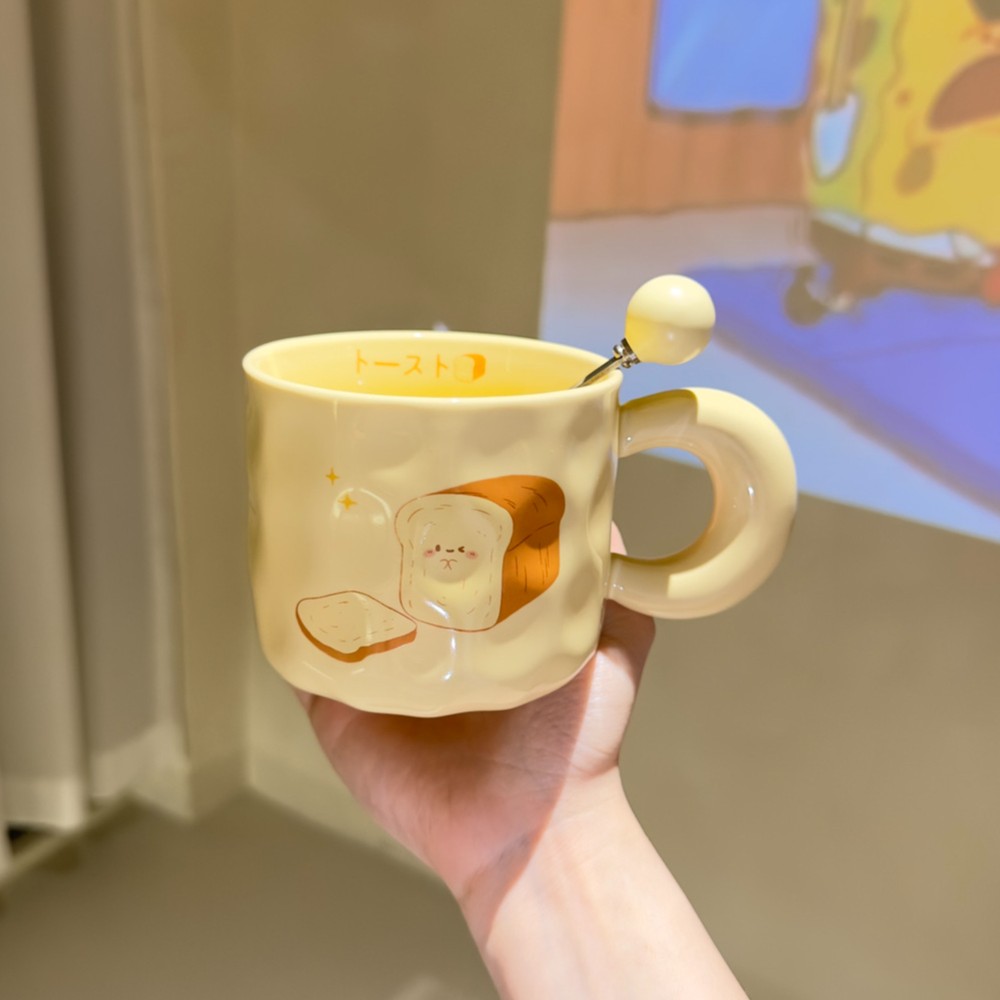 陶瓷杯面包可爱奶fufu杯子网红牛奶杯宿舍用喝水杯马克杯高颜值