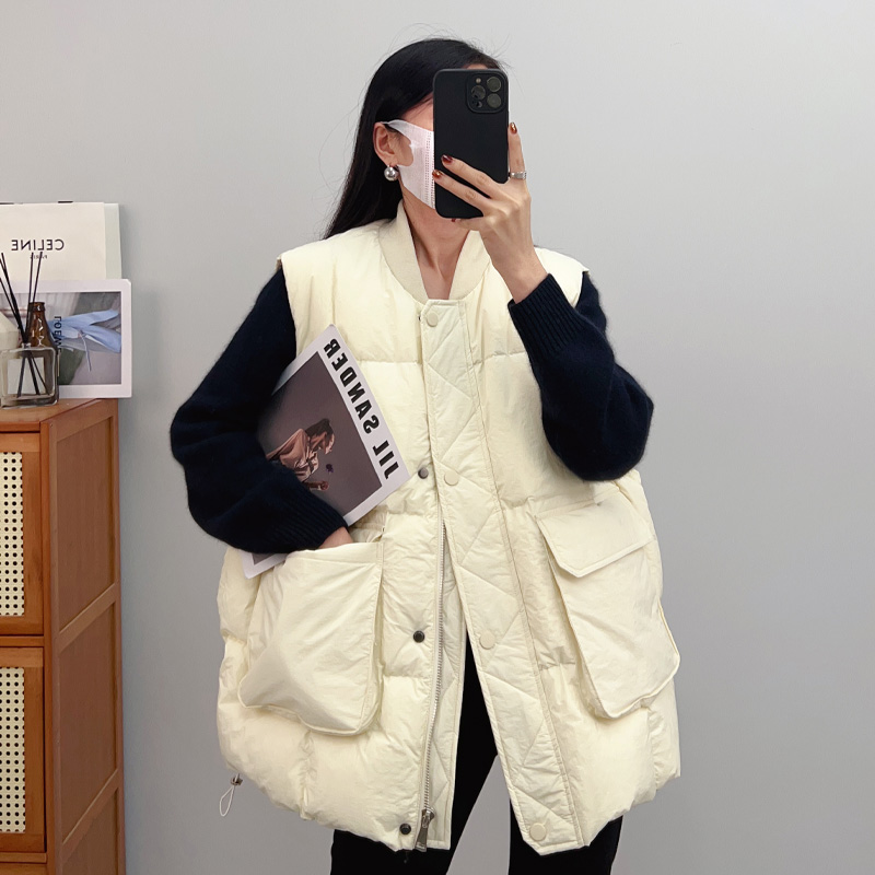棉马甲女冬中长款外穿马夹新款2023收腰显瘦百搭棉背心坎肩外套
