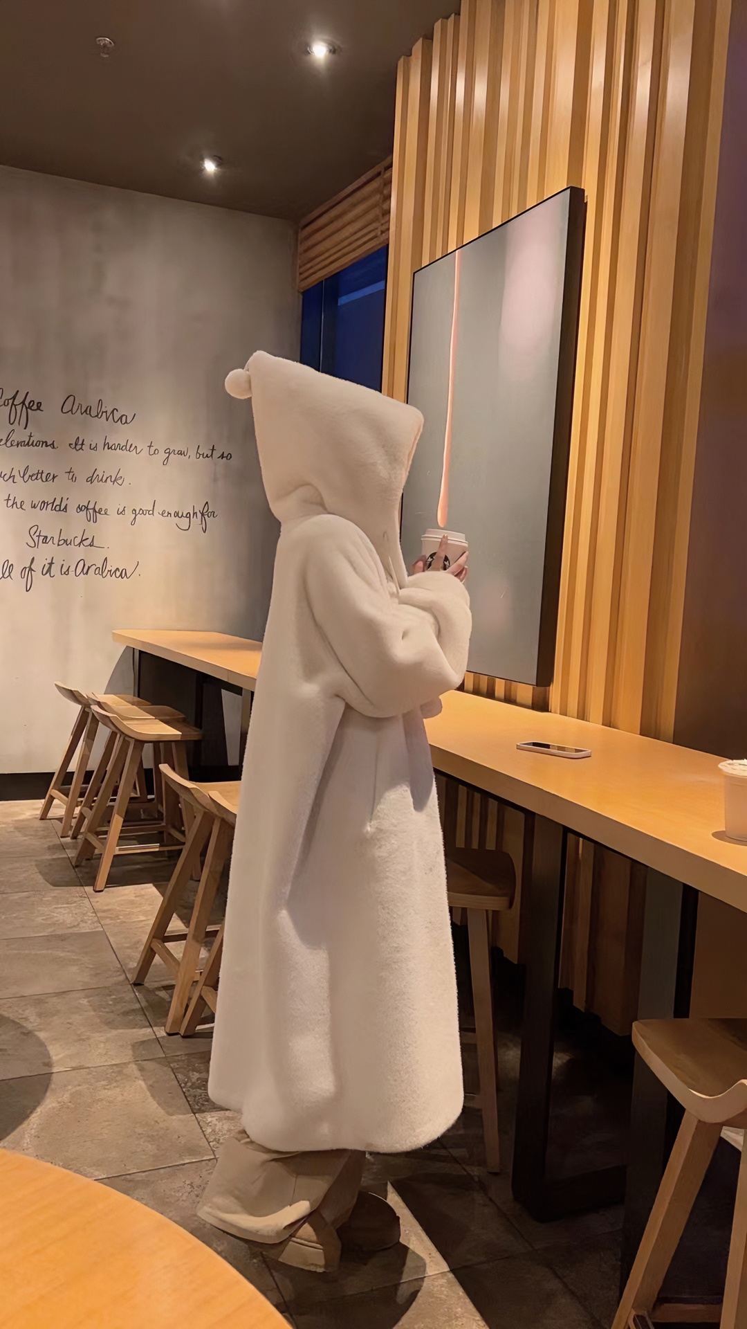 巫师帽秋冬新款网红大衣慵懒风遮肉显瘦加厚连帽长款毛毛外套