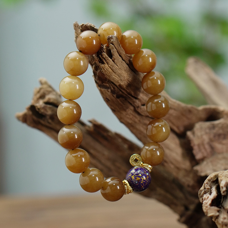 和田玉且末糖S925银手工单圈国风百搭手串气质多样性发一11-12mm