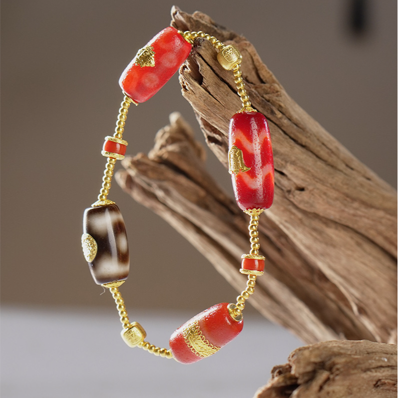 玛瑙18K金轻奢小众高级百搭单圈手串多样性发一