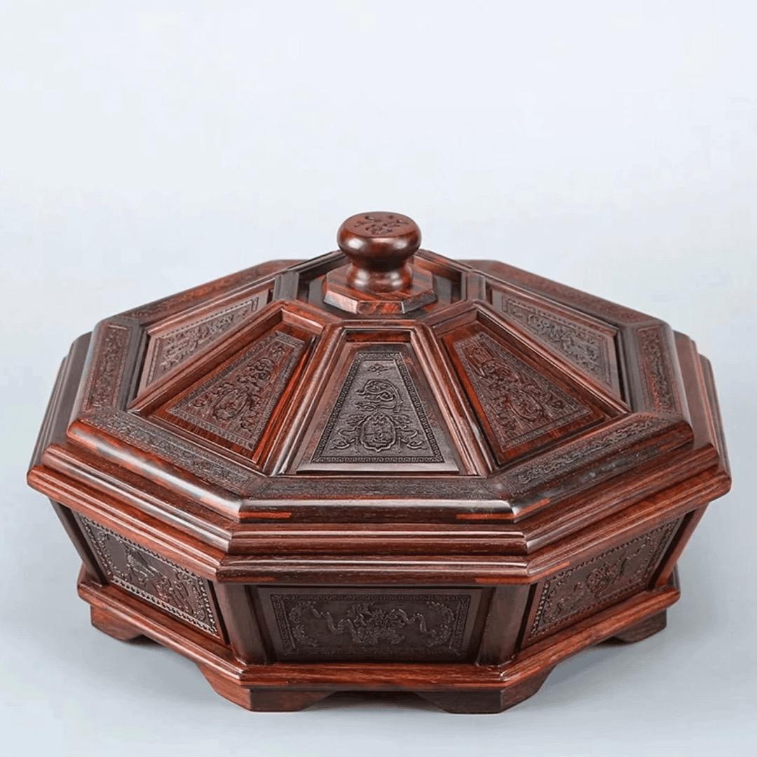红酸枝满雕八角果盘