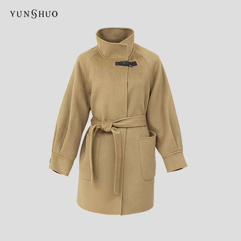 YUNSHUO双面呢大衣女秋冬新款优雅立领毛呢外套496111
