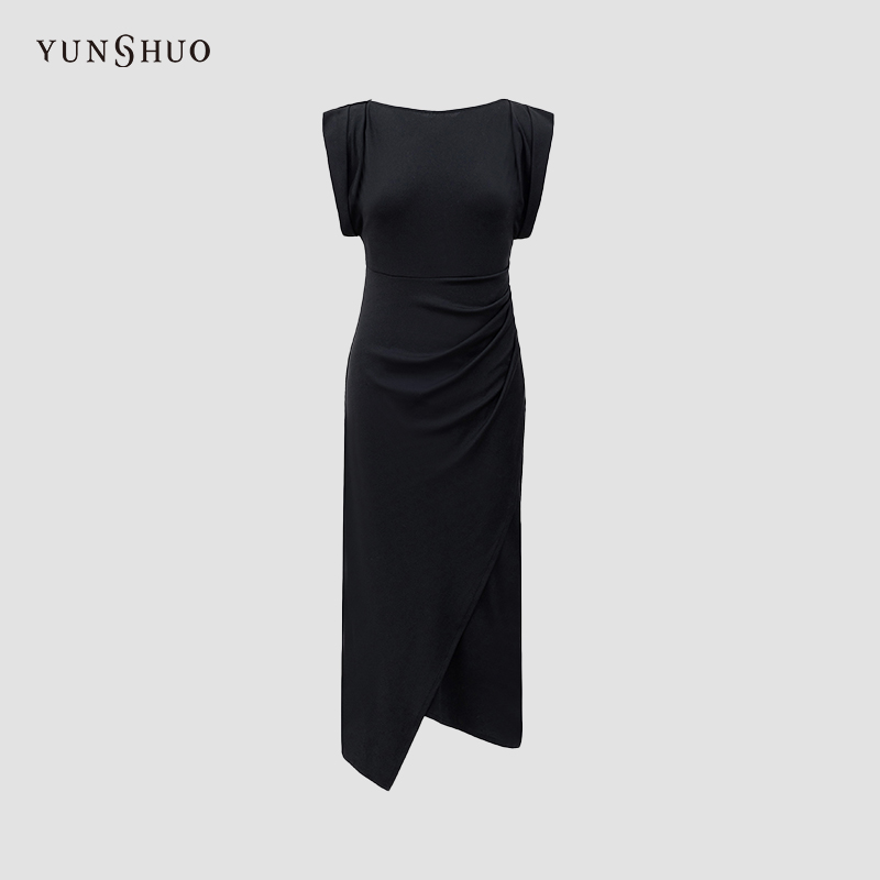 YUNSHUO允硕2025夏季新款时尚百搭褶皱收腰显瘦连衣裙 569336