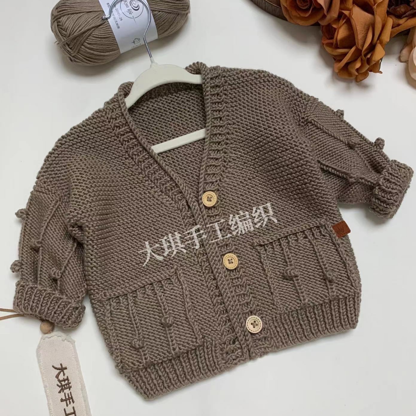 小秋！复古V领开衫！材料包非成品材料包！