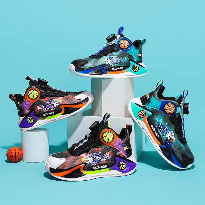 开学福利男童旋转扣篮球鞋女童休闲鞋跑步鞋中大童皮面篮球鞋8203