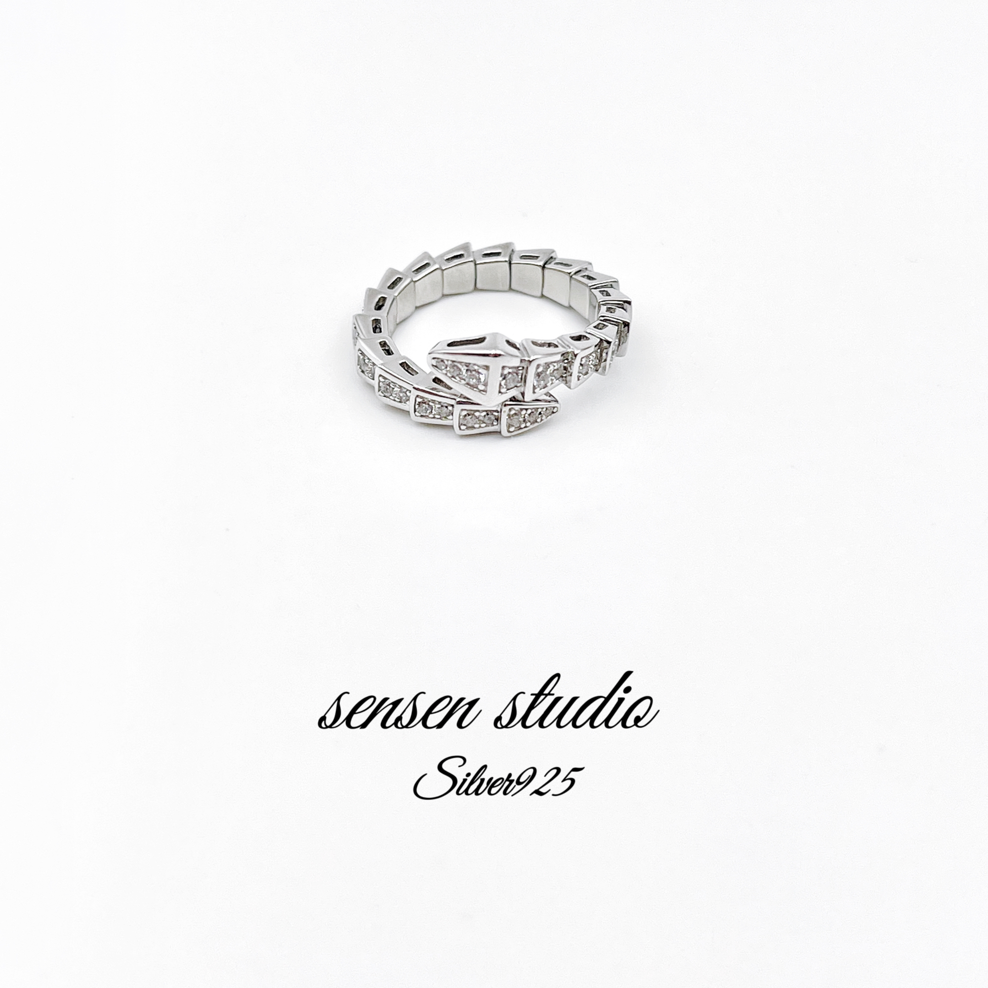 925银戒指 《灵蛇》时尚轻奢高级设计师定制款镀白灵蛇造型纯银戒指