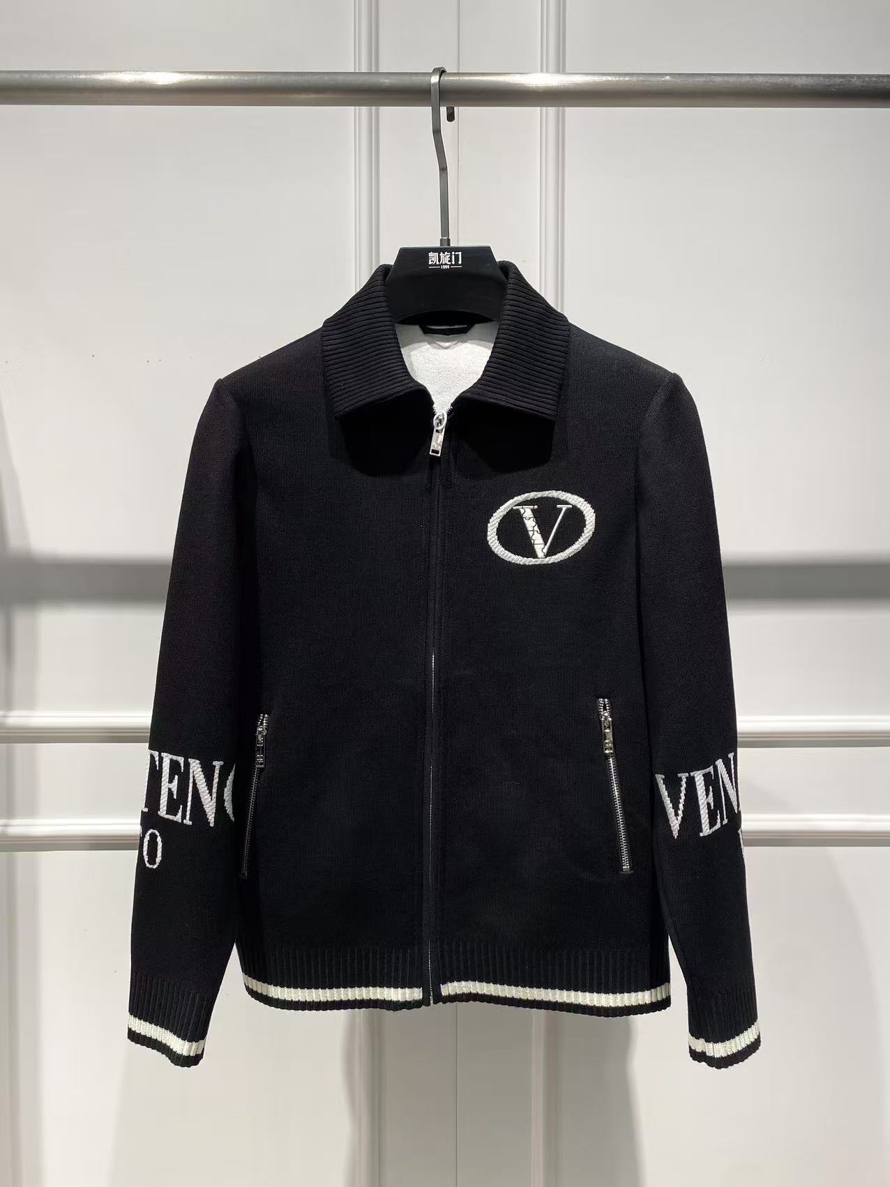 VENATENO秋冬新款男士秋冬针织外套短款休闲羊绒夹克开衫翻领