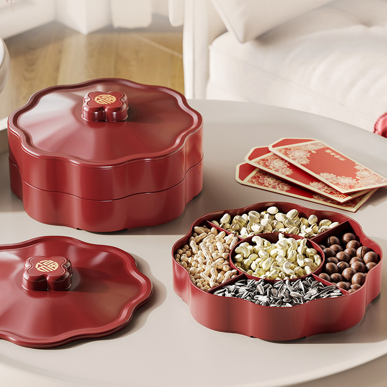 DIGODIGO中国风果盘零食盒家用茶几干果盒分格多层带盖坚果糖果盒