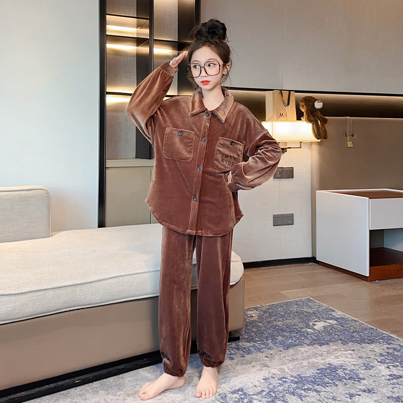儿童秋冬款睡衣女孩海岛绒加厚保暖家居服中大童可外穿珊瑚绒套装