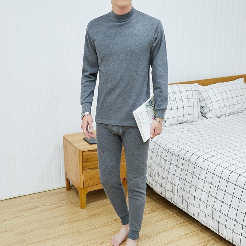 正品】年末清仓保暖内衣男士加绒御寒中高领秋衣秋裤套装棉毛衫冬