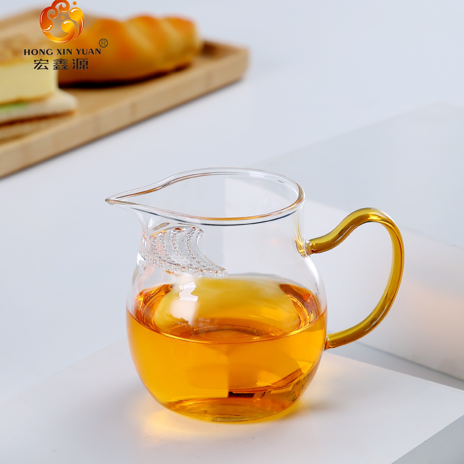宏鑫源加厚月牙杯玻璃杯泡茶专用透明茶杯家用过滤加厚绿茶杯耐热