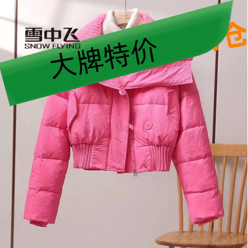 雪中飞羽绒服2023年新款高腰羽绒羽绒服女短款小个子羊羔毛翻领拼