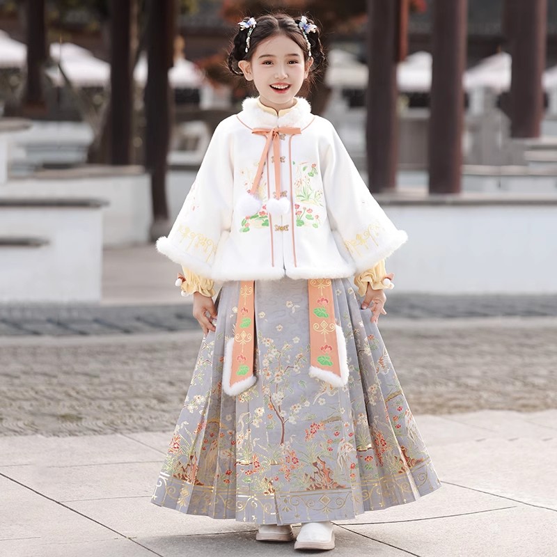 若普格汉服女童古风马面裙套装新款儿童宝宝女孩唐装拜年服加厚冬