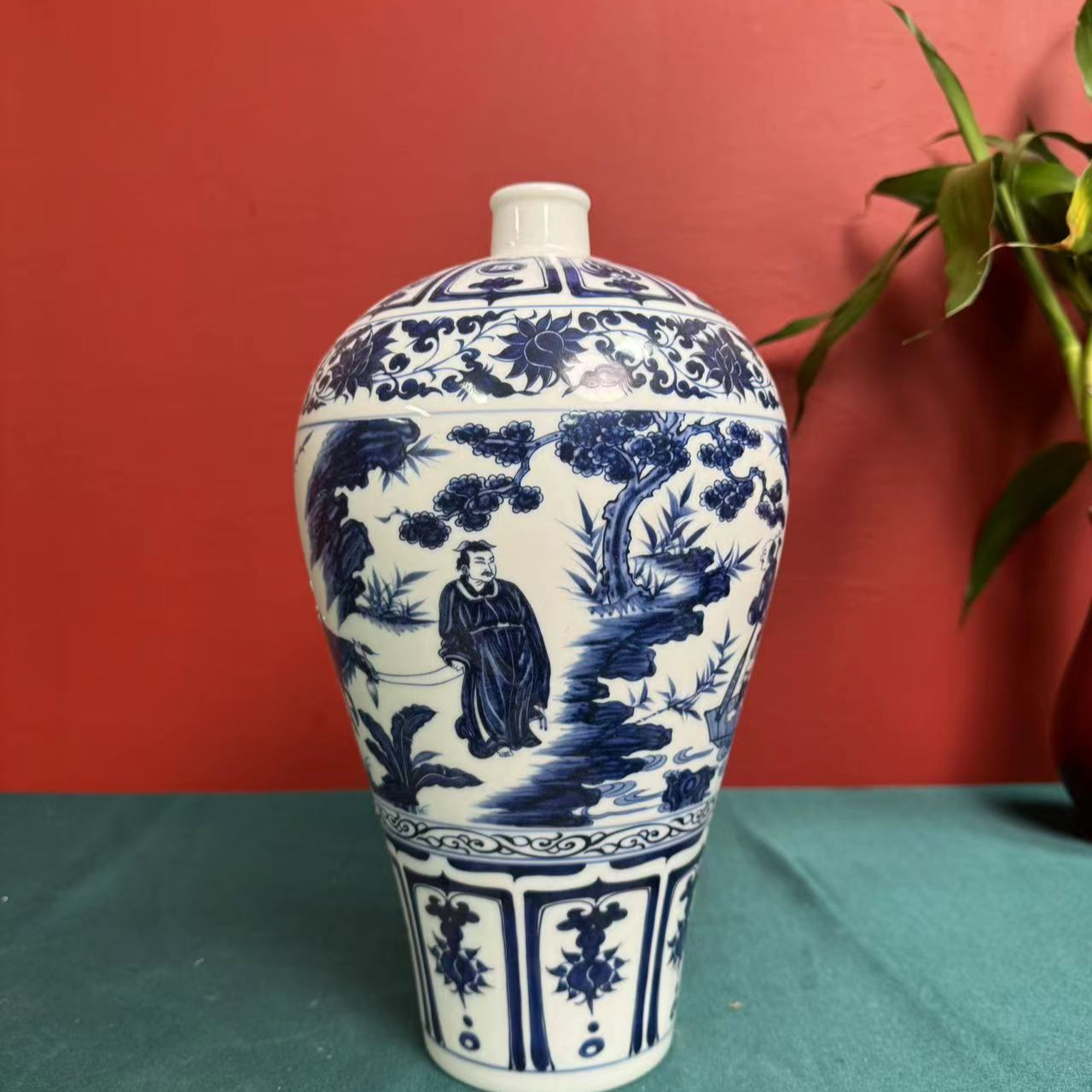 萧何月下追韩信青花梅瓶 景德镇高端陶瓷 高温陶瓷