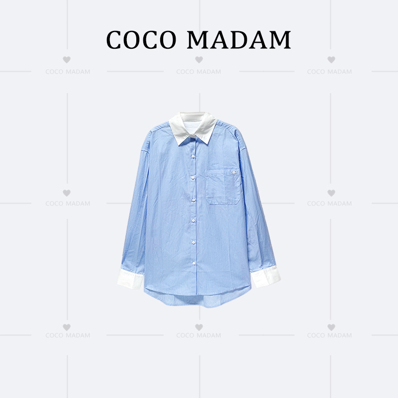 ANNI · Ani-A994  polo领撞色条纹长袖衬衫