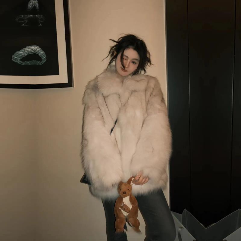 网红韩版神明少女2023新款仿狐狸毛皮衣毛毛外套女中宽松皮毛一体