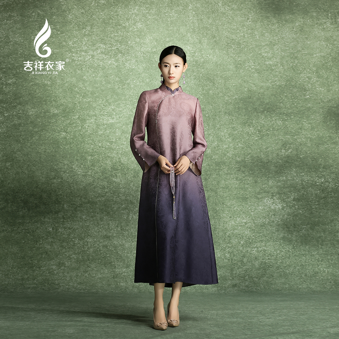 JIXIANGYIJIA/吉祥衣家炉烟双袖紫（连衣裙）943237085