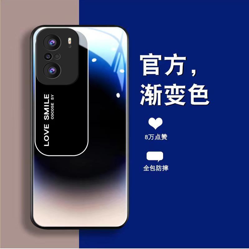 适用于红米k40pro+手机壳K40PRO+玻璃渐变文案男新款商务防摔保护