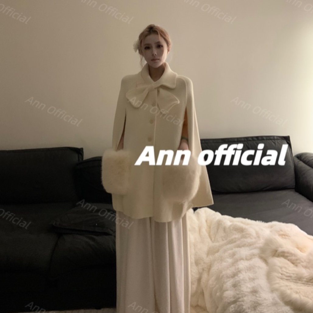 Annofficial安佳玉子白茶丸斗篷大衣
