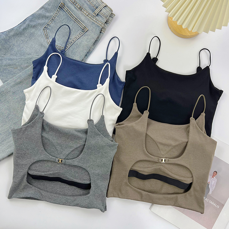 辣妹性感露背吊带背心女外穿2024新款夏季带胸垫内搭修身美背上衣