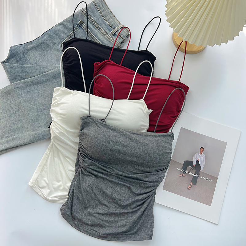 辣妹纯欲褶皱吊带背心女夏季细肩带内搭甜辣风无袖小上衣外穿显瘦