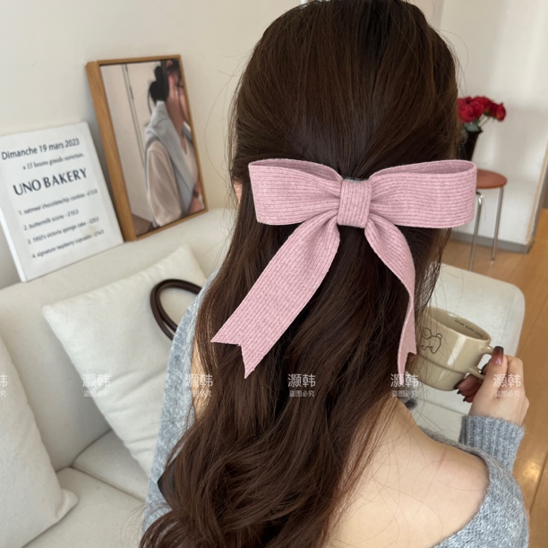 冬天织带氛围感~针织复古感飘带设计蝴蝶结鸭嘴夹头饰简约顶夹