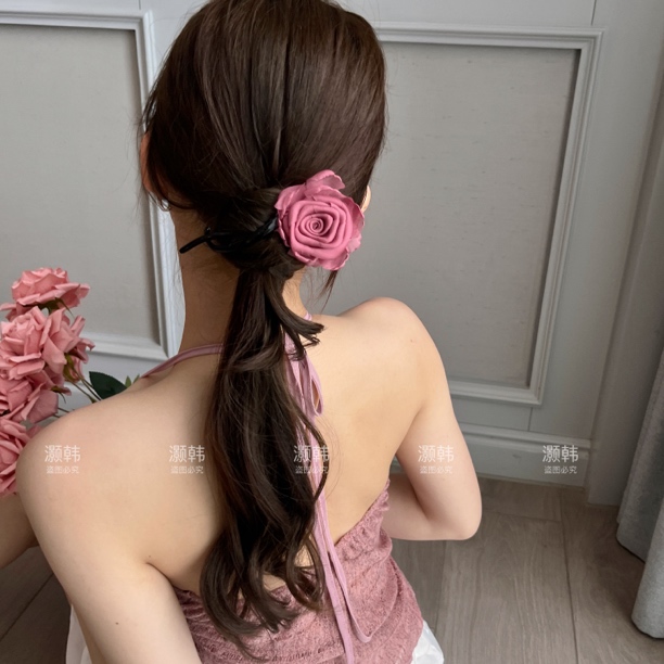 破碎花边！氛围感！清冷感破碎干枯花瓣扭扭夹一字全盘发全盘发半扎