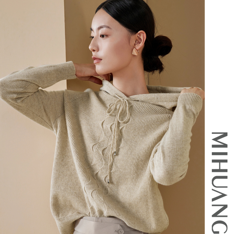 mihuang/米皇连帽系带纯山羊绒针织上衣512143