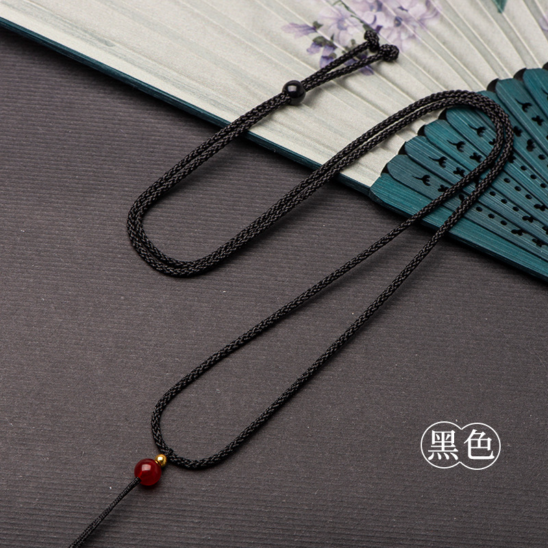 细款项链绳红珠子手工编制玉佛挂件绳子半成品diy饰品挂绳黑色