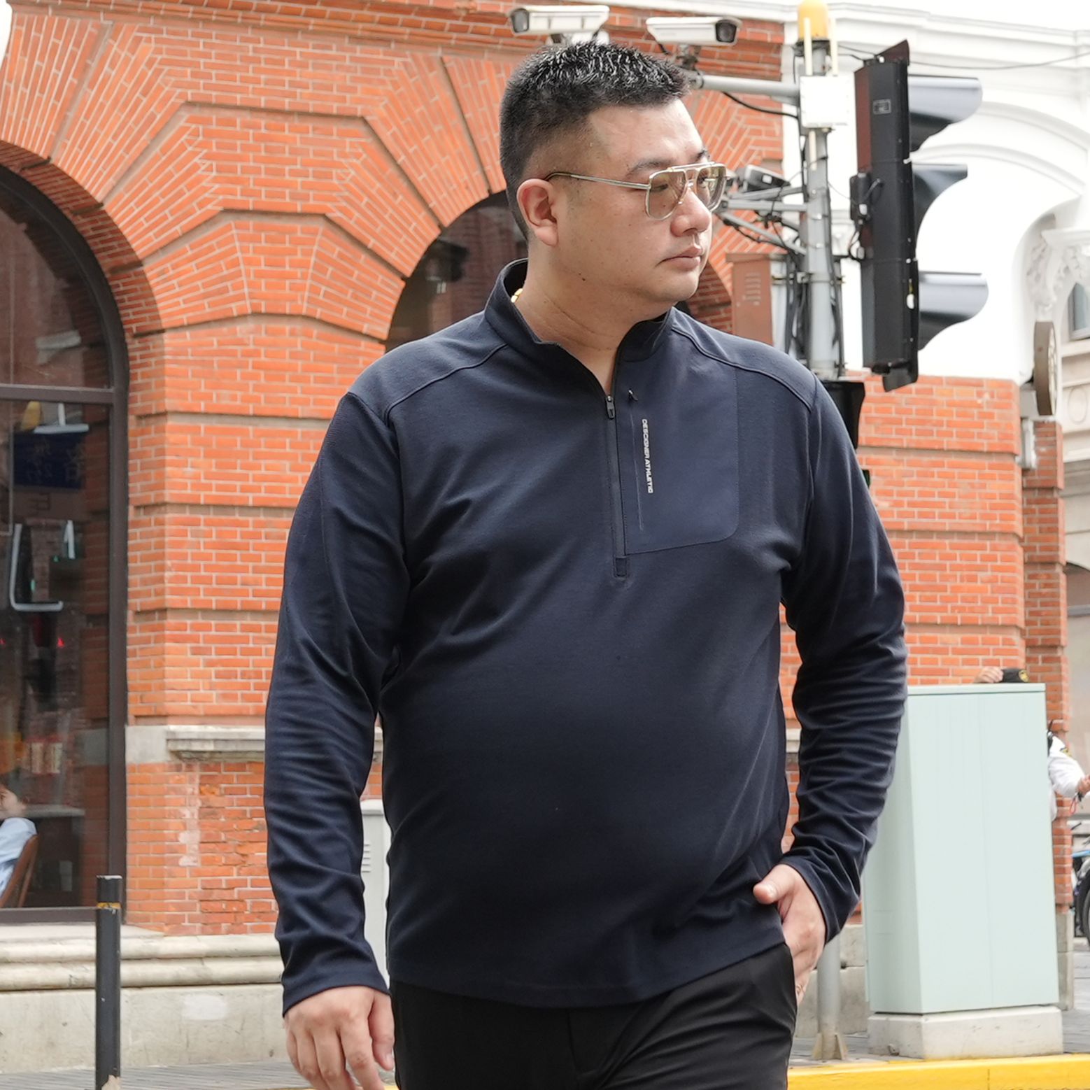 大码男士运动休闲半拉链款加肥加大轻奢立领长袖T恤