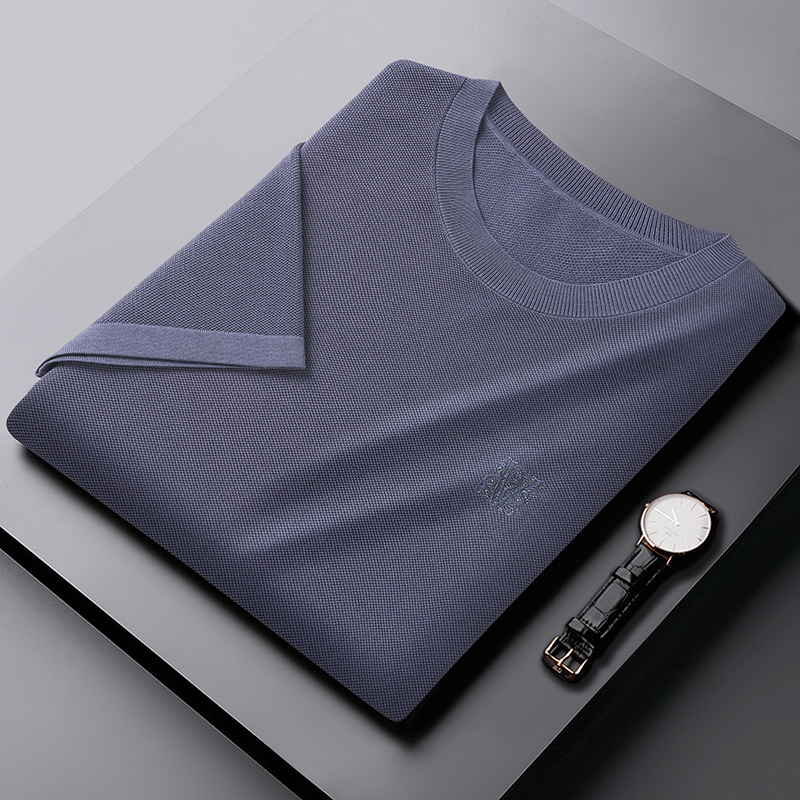 大码男士100%棉300支超细轻奢款夏季新款商务休闲针织圆领短袖