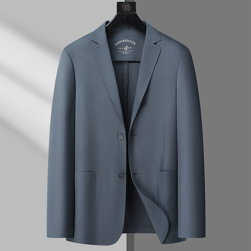 大码男士高弹力无里衬泡泡纱加肥加大商务休闲春秋季轻薄西装外套