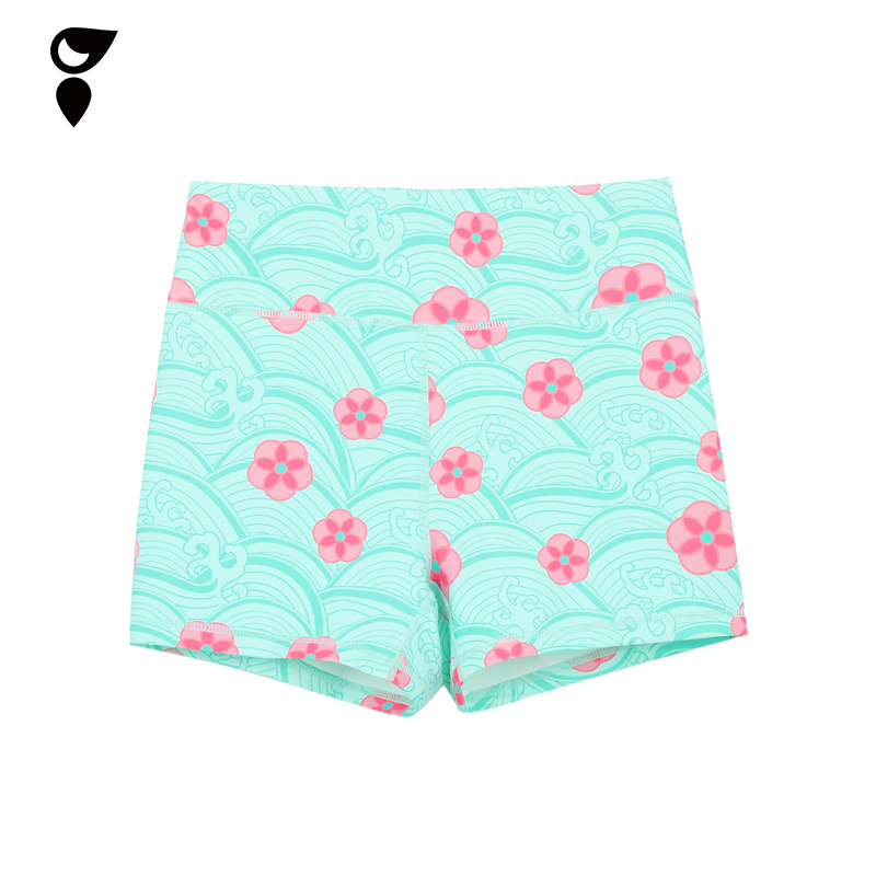 HARDSHIP｜落花流水 健身提臀弹力三分裤 薄荷绿新中式运动女短裤