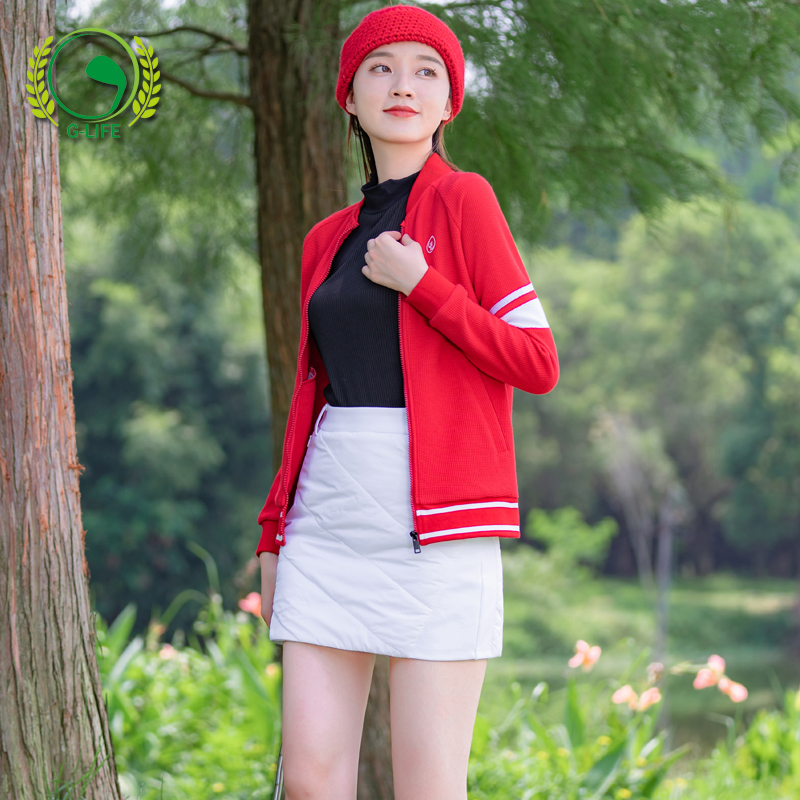 G LIFE2022新款高尔夫女装长袖衣服秋冬户外夹克红色厚款拉链外套