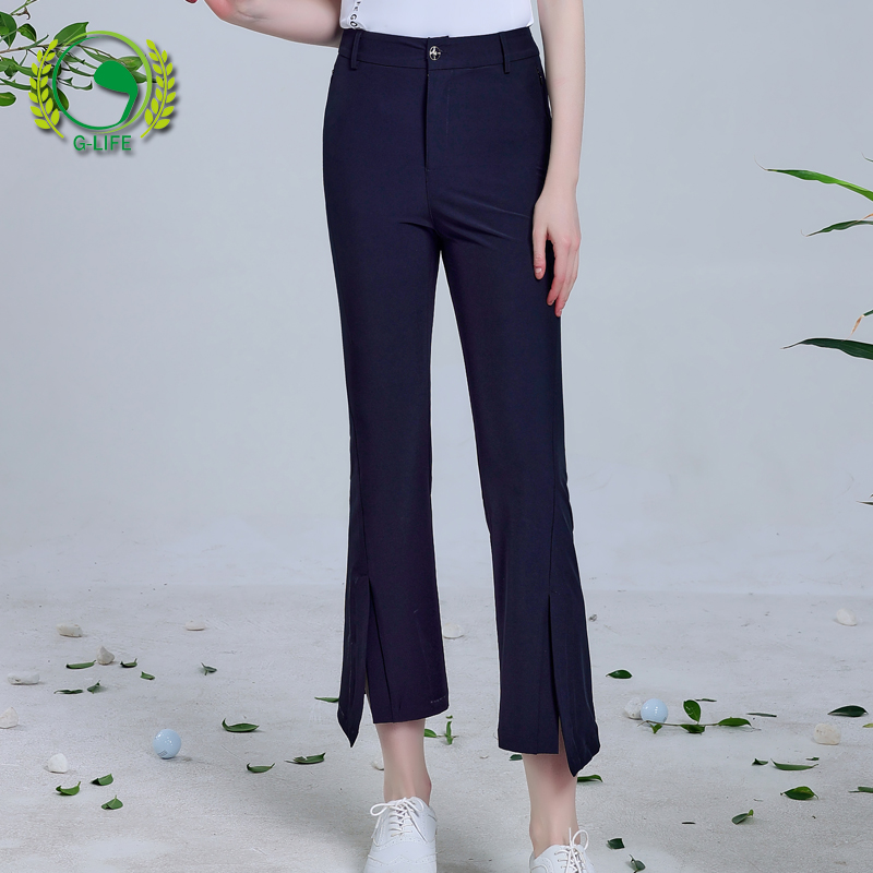 高尔夫女装九分喇叭裤修身显瘦夏装新品长裤吸汗速干高弹力裤子