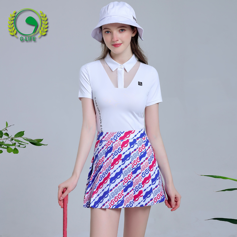 高尔夫服装女套装白色短袖速干上衣a型女装防走光裙裤