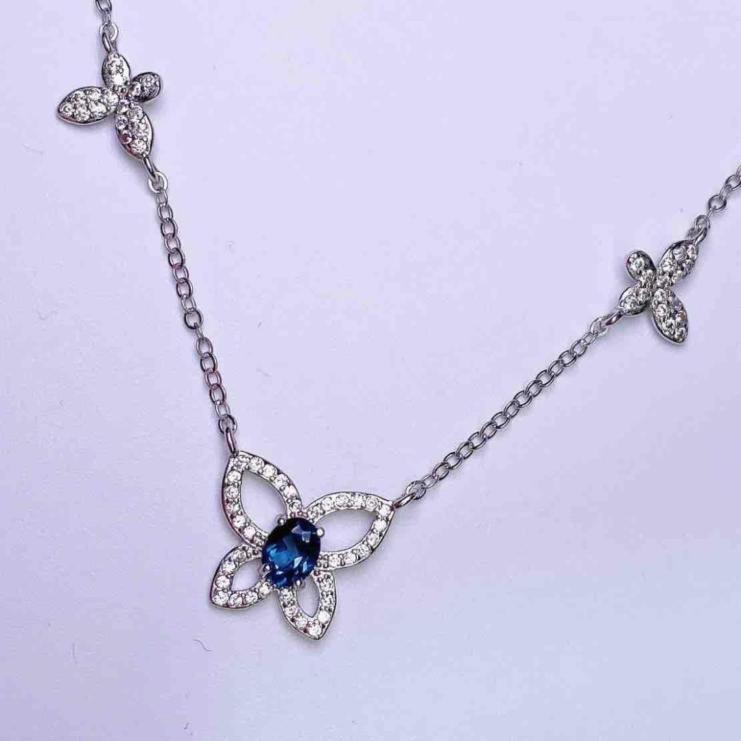蝴蝶天然伦敦蓝托帕石项链通体s925银轻奢精致气质优雅百搭