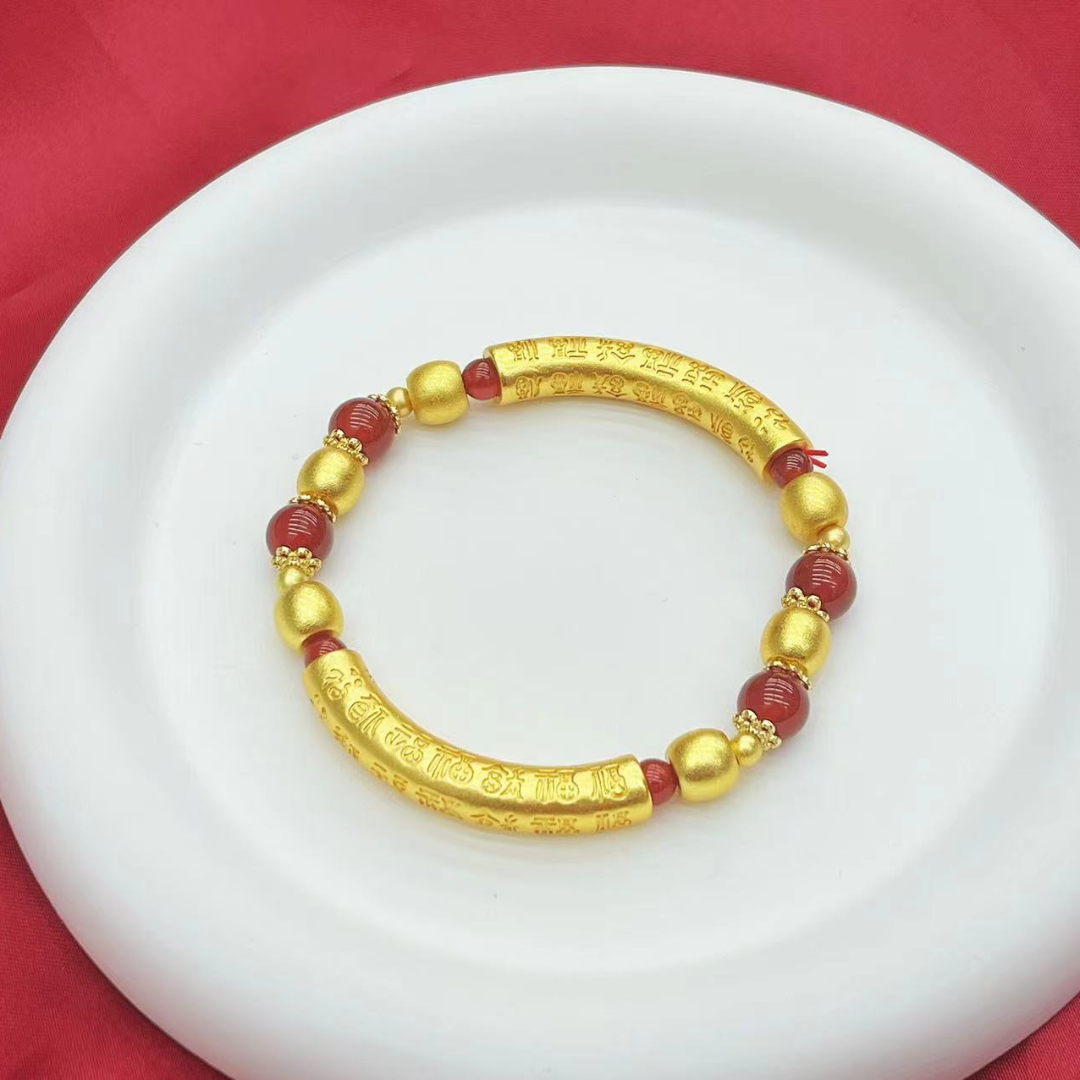 【杰哥专属】传承手工天然冰红玛瑙百福弯管手镯（赠证书礼盒）K351