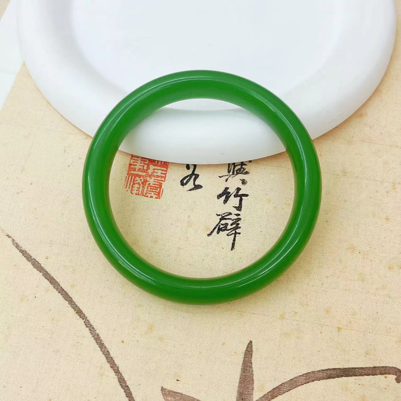 【顺丰包邮】珠宝玉石菠菜绿无黑点满色手镯（圈口54-64）Y11