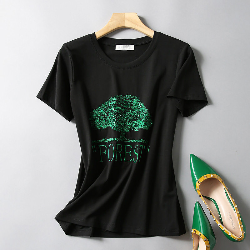 欧货2025年夏季短袖T恤女士半袖刺绣小衫夏天体恤衫中年大码女装