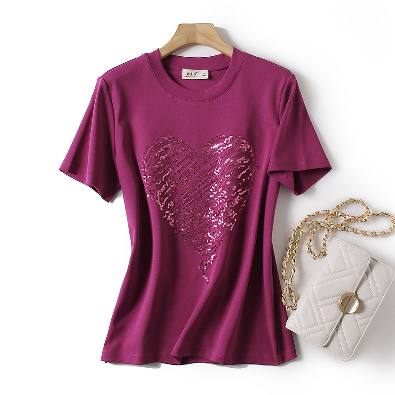 欧货2024夏季新款纯棉短袖t恤宽松直筒大码女装轻奢亮片刺绣小衫