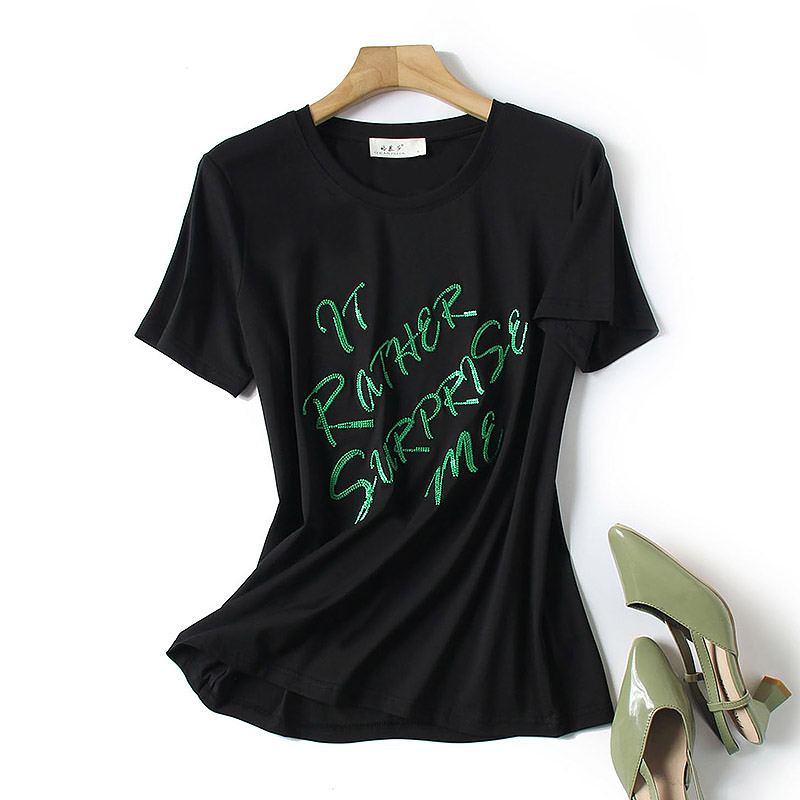 黑色显瘦短袖t恤宽松大码休闲圆领时尚百搭中年妈妈装2025夏季txu