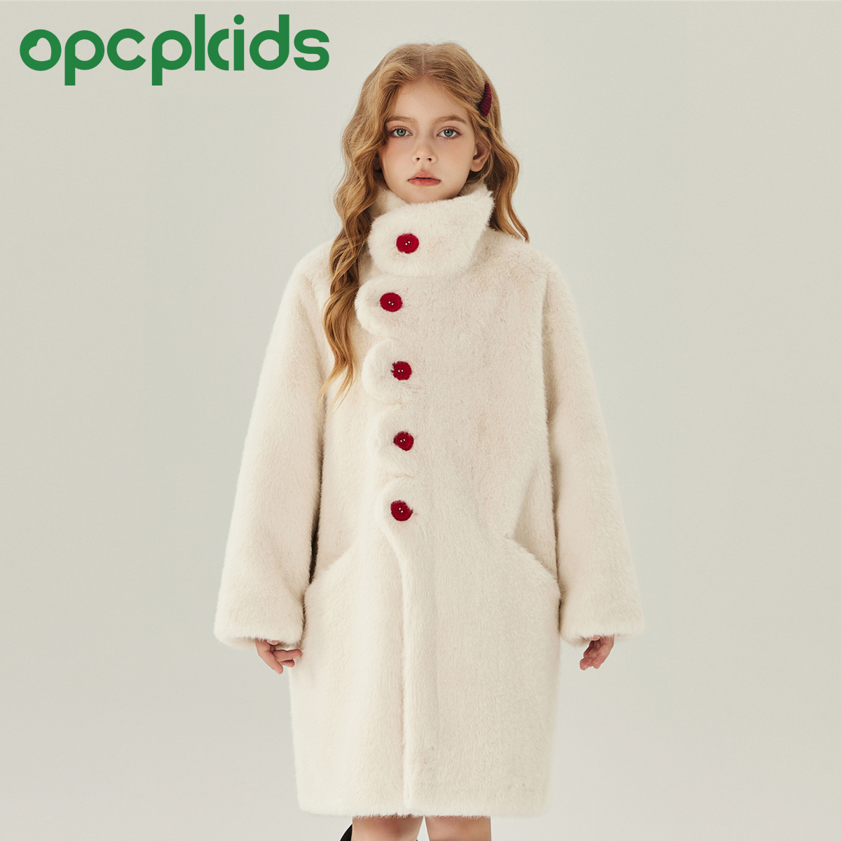 OPCP儿童精仿水貂外套秋冬新款女童保暖冬季加厚中长款时尚大衣