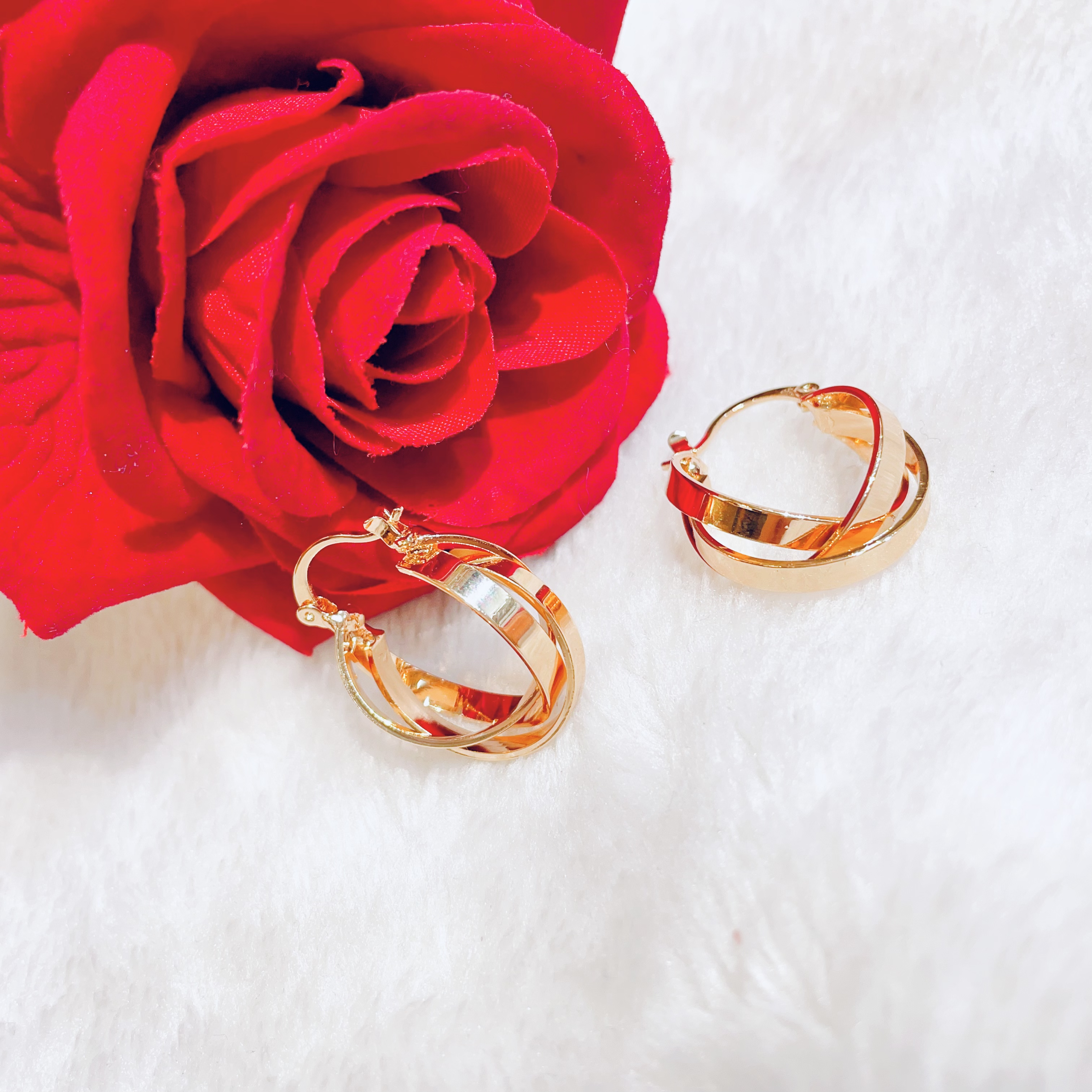 铜合金耳饰 parilar新款玫瑰金色网状耳圈百搭个性时尚485