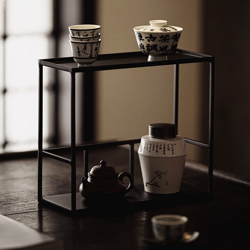 茶道铁艺茶棚架茶杯架置物架博古架功夫茶具收纳多层桌面展示架子